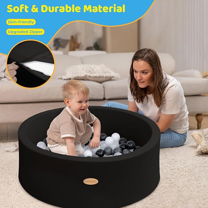 HARBOLLE Baby Ball Pit 35.4" Soft Round Memory Foam Ball Pits NOT Included Balls Indoor Outdoor Playpen for Babies Toddlers Kids Great Gift for Girls Boys, Black