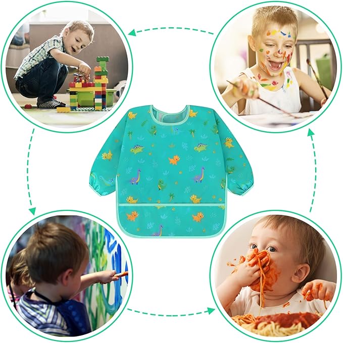 Accmor 4 Pack Long Sleeve Bibs, Baby Smock Waterproof Sleeved Bib Smock for Baby Toddler 6-36 Months