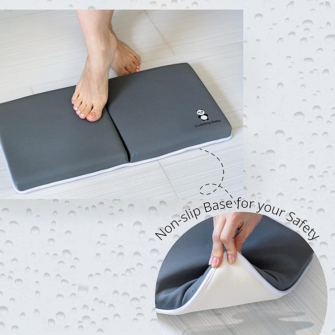 Bath Kneeler and Elbow Rest Pad Set - 2PC Premium Baby Bath Mat Set - Non-Slip Kneeling Pad with Storage Pockets - Machine Washable, Durable Foam Pad Bundle - Gray