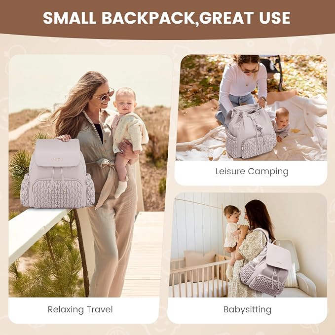 LOVEVOOK Diaper Bag Backpack, Small Baby Bag, Cute Baby Diaper Bag, Stylish Water-Resistant Travel Baby Bag for Mom, Baby Backpack with Changing Pad, Stroller Straps -Nude