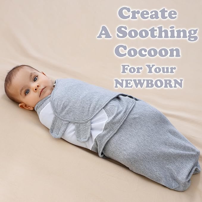 Swaddles for Newborns – 3-Pack Infant Swaddles 0-3 Months – Adjustable Swaddle Sleep Sack – Soft Organic Cotton Baby Wrap for Safe & Cozy Sleep (Melange Grey)