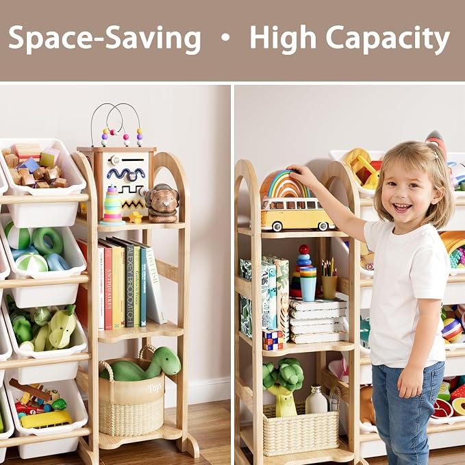 Kids Toy Storage Organizer - Toy Organizers and Storage with 6 Shelves and 12 Bins,Kids Toy Organizer for Playroom, Bedroom, Nursery, 53 Inches Wide