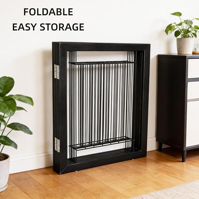 Dog Fence Indoor - 6-Panel Freestanding Dog Gate for Doorways, Hallways, House or Stairs -120x24-Inch Retractable Foldable Expandable Wood Pet by SFJC (Black)