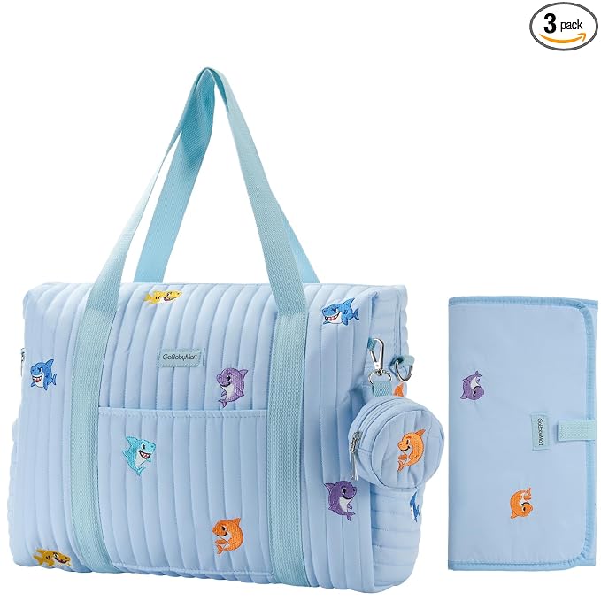 GOBABYMART 3pc Diaper Bag Tote Set, Hospital Bag for Labor & Delivery, Maternity Travel Bag with Changing Pad & Pacifier Case