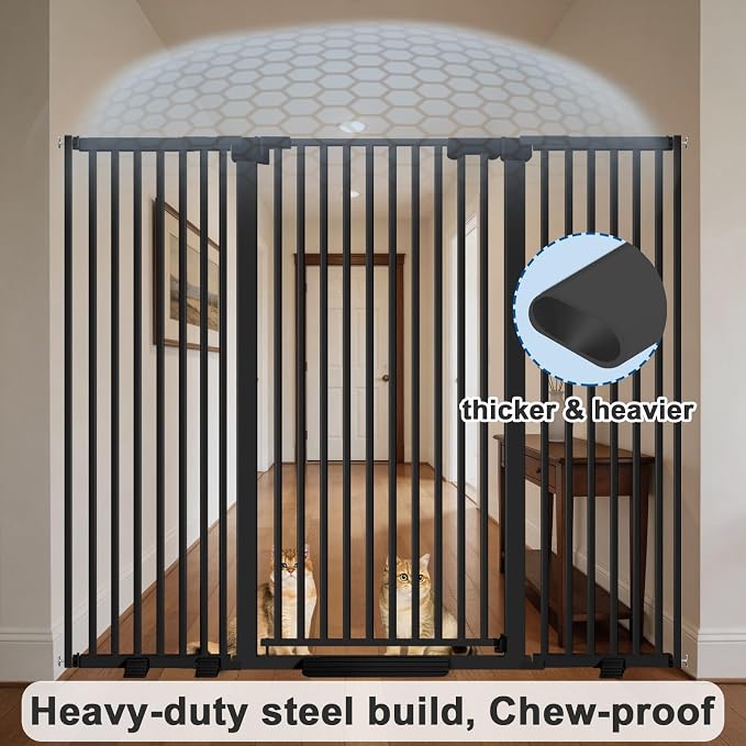 51" Extra Tall Cat Gate for Doorway/Hallway, 30-62.5" Wide，Pressure Mounted Pet & Dog Gates Walk Through, Cat Fence Indoor No Drilling，Auto Close,Black