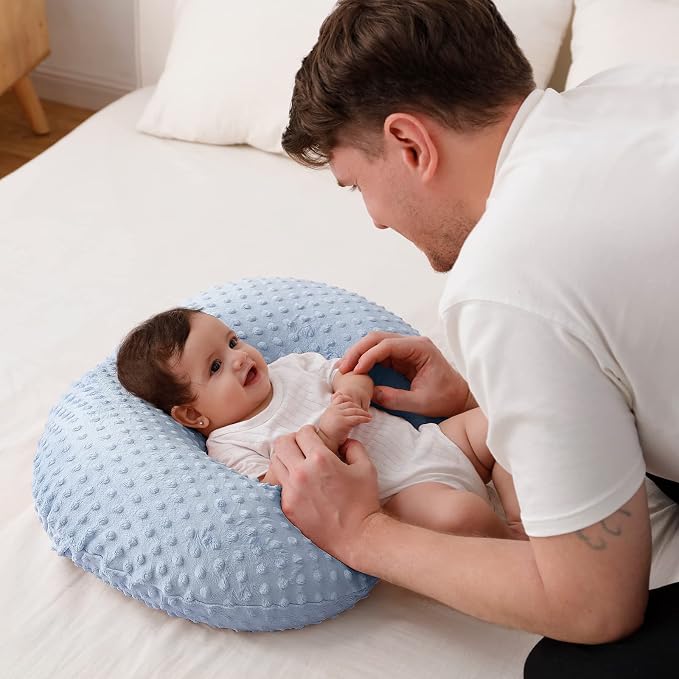 Nursing Pillow and Body Positioner with Premium Slipcover | for Breastfeeding for Baby Boys and Girls, Feeding Pillow with Breathable Comfortable Pillowcase (Blue)