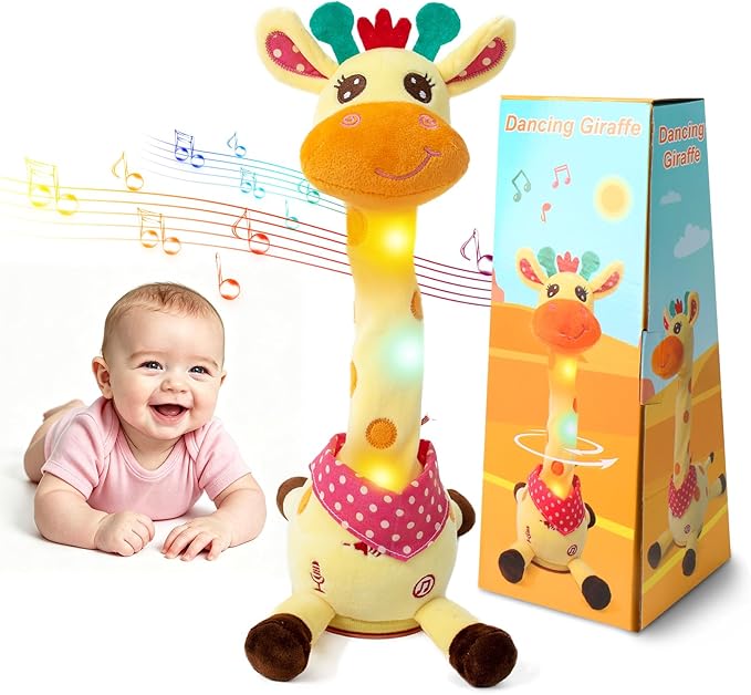 Emoin Dancing Talking Giraffe Baby Toy, Adjustable Volume Baby Giraffe Toys Singing 10 Children's Songs Singing Mimicking Recording Repeating What You Say for Toddlers