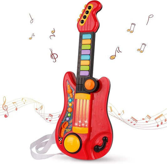 Kids Guitar 2 in 1 Musical Instruments for Kid - Fun Piano Toddler Toy & Electric Guitars | Explore Creativity | Unleash Child?™s Talent, Music Toys for 2-4 Year Old Boys & Girls (Red)