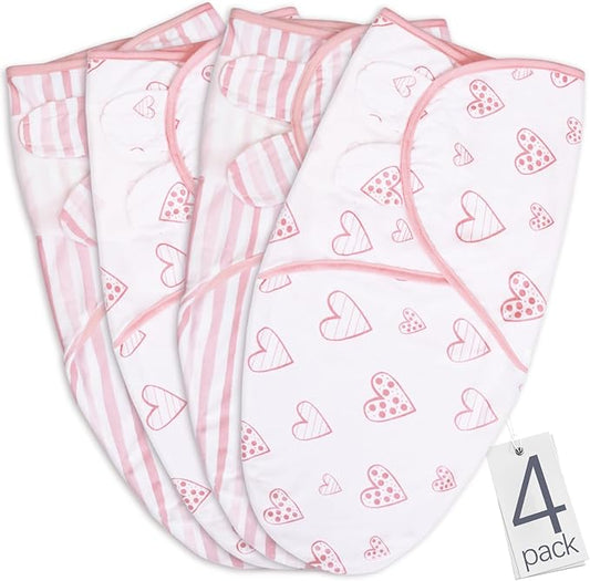 Biloban Baby Swaddle for Girls 0-3 Months, Cotton Blanket, Newborn Essentials, Lovely Pink Print, 4 Pack