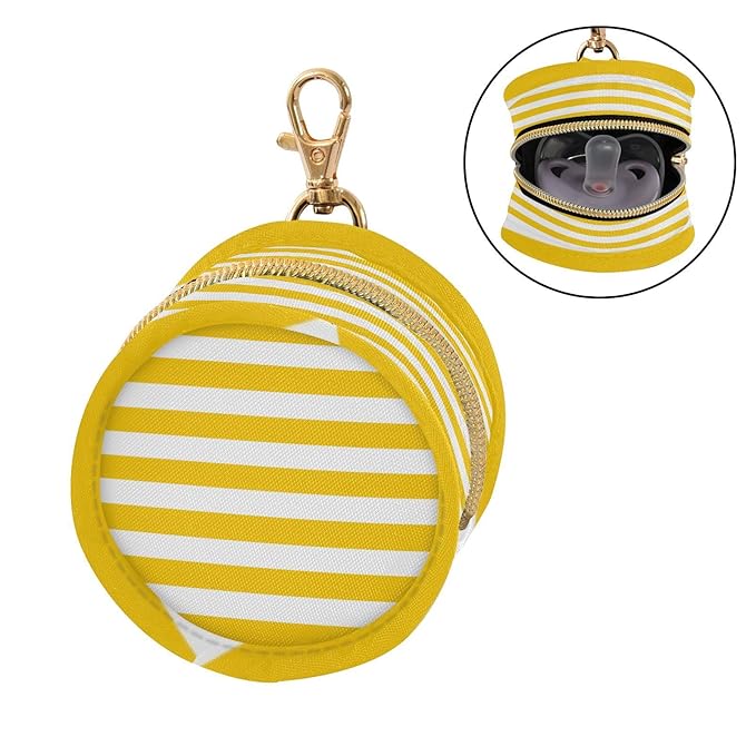 Pacifier Holder with Clip Pacifier Case for Diaper Bag Round Baby Pacifier Pouch Box Bag Portable Bright Yellow and White Stripes