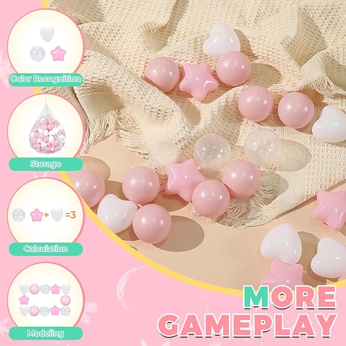 TRENDPLAY Ball Pit Balls Star and Heart Shapes for Toddlers - 50 100 200 500 Count Plastic Balls for Ball Pit Fun and Play