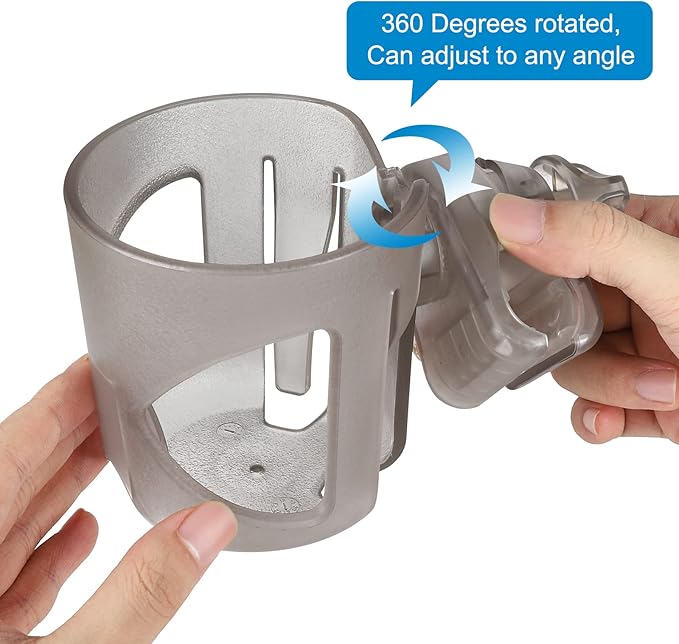 Accmor Universal Cup Holder, Stroller Cup Holder, 360° Rotatable Large Caliber Designed Bottle Holder for Stroller, Bike, Wheelchair, Walker, Scooter, Transparent Grey