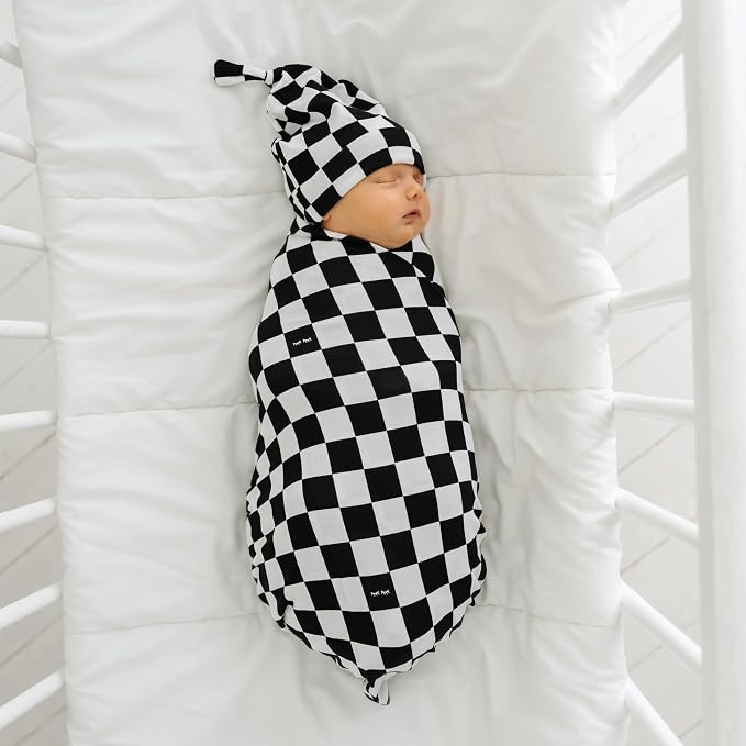 Little Sleepies Swaddle & Hat Set, Baby Swaddles Newborns, Soft Viscose from Bamboo Swaddle Blanket Wrap (Checks)