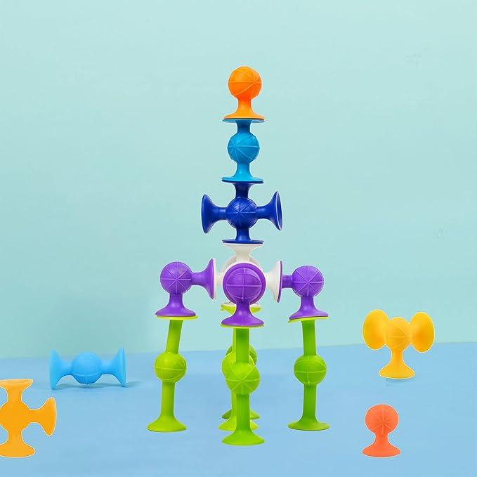 48 Piece Suction Cup Toys Construction Set - Silicone Building Blocks DIY Fun Bath Toys for Kids Ages 1-3, travel essentials for toddlers 1-3, Darts Sucker Toy with Toddler Road Trip Essentials