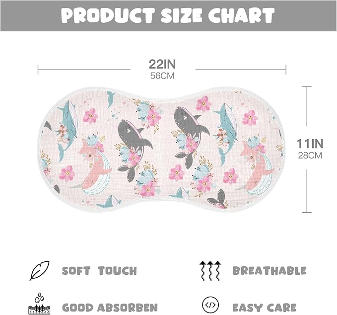 vvfelixl Muslin Burp Cloths Whale Narwhal Flowers Baby Washcloths for Baby Girl Boys 2 Pack