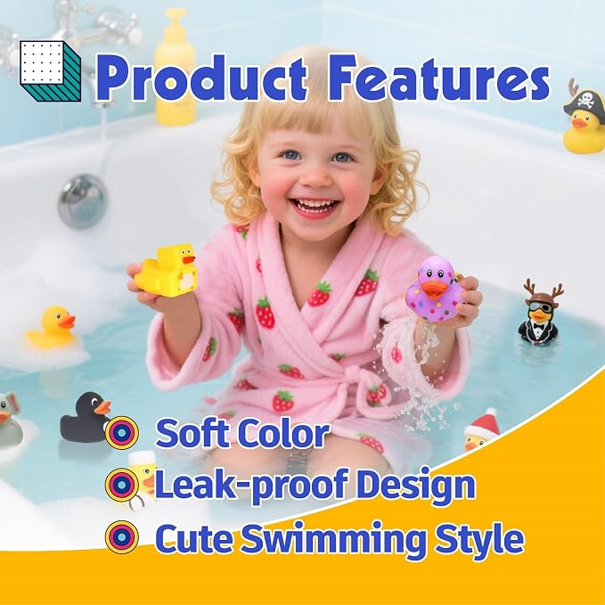 120 Pack Rubber Ducks in Bulk, Random Assortment Mini Rubber Duckies, Bulk Party Favors for Kids, Bath Toys for Toddler, Suitable for Cruise Ship & Jeeps Ducking