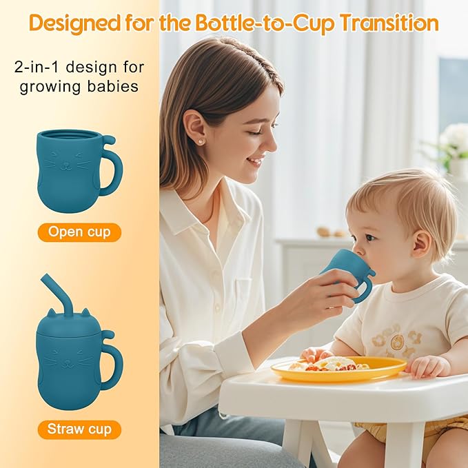 MCGMITT Silicone Baby Sippy Cup, 5oz Spill Proof Straw Cup for Infants Kids 6 12 18 Months, BPA Free Non Toxic Toddlers Training Cup with Handle, Soft Chew-Resistant Straw, Microwave & Dishwasher Safe