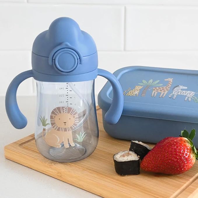 Little Rawr Baby's First Sippy Cup with Weighted Silicone Straw, Leak Proof, Spill Proof, Easy Grip Straw Cup for for Babies 6m+ to Toddlers, BPA Free, Dishwasher Safe, 11oz/320ml (Blue Lion)