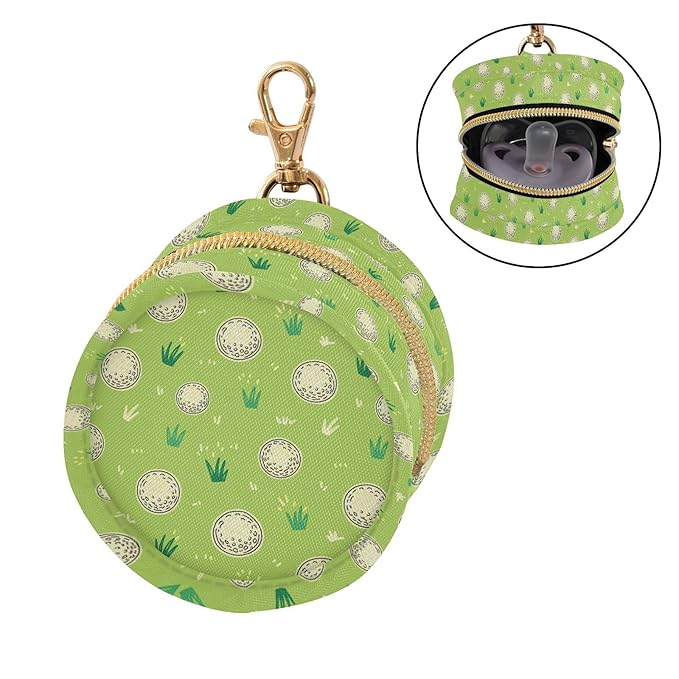 Golf Balls Grass Green Print Pacifier Holder Case for Diaper Bag Portable Travel Pacifier Storage Case with Clip Pacifier Storage Container for Outdoor Purse Baby Girls Boys