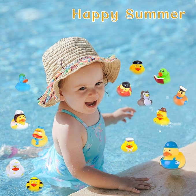 35 PCS Rubber Ducks, Random Assortment Ducks Bulk, 2 Inch Mini Rubber Duckies for Toddler Bath Toys, Kids Bath Pool Toys Birthday Gifts Party Favors