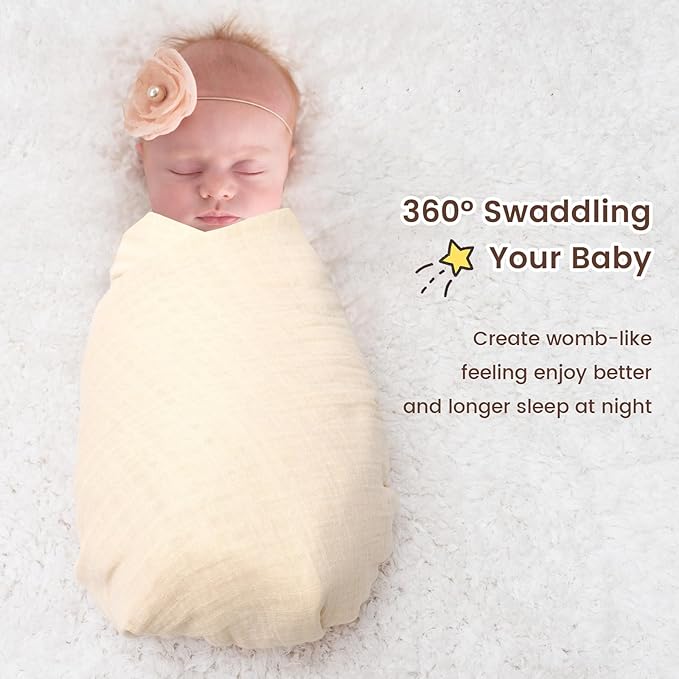 david's kids 4 Pack Baby Muslin Swaddle Blankets 47" x 47", 100% Cotton Swaddling Blankets Wrap for Boys Girls, Ultra Soft Breathable Receiving Blanket, New Born Essentials, Green&Pink&Blue&Beige