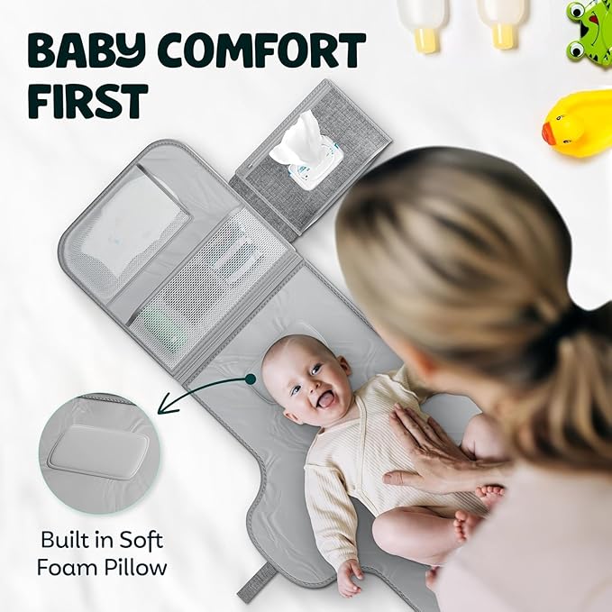 Portable Changing Pad ??Waterproof Foldable Diaper Changing Pad with Wipes Pocket, Soft Travel Changing Mat for Baby, Compact & Easy to Clean Newborn Gift