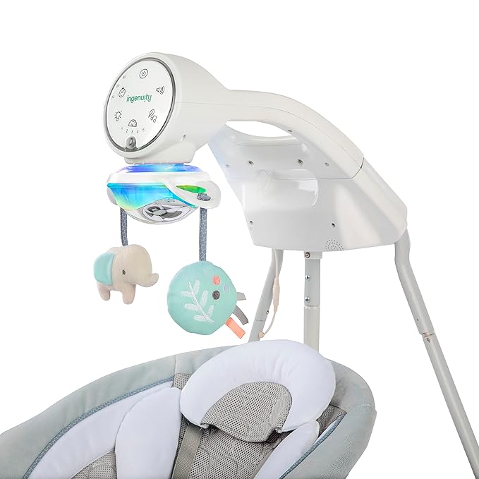 Ingenuity InLighten Soothing Swing - Swivel Infant Seat, Soothing Sounds, Lightweight Mesh - Dakota