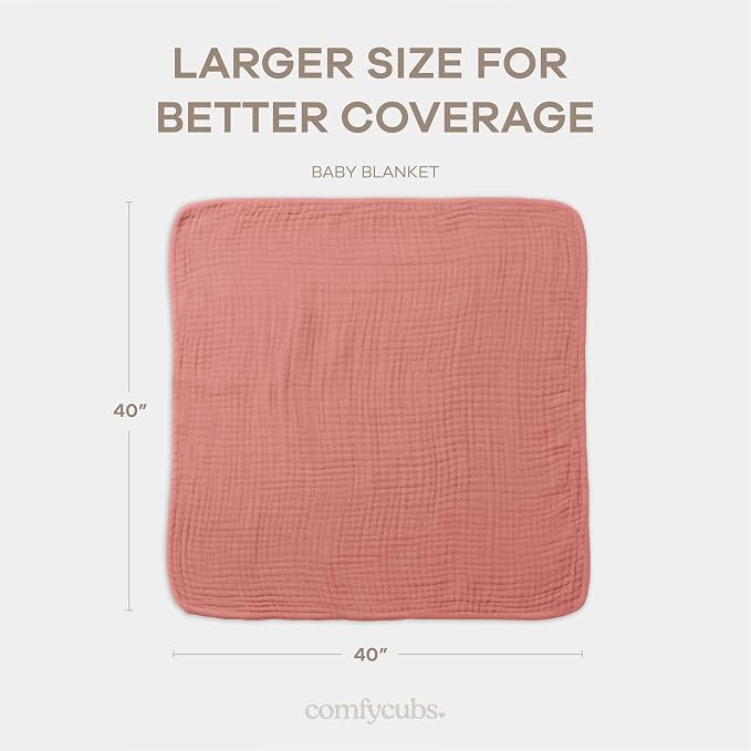 Comfy Cubs Muslin Baby Blanket - Soft, Lightweight, 6-Layer Cotton Swaddle Blankets for Newborns, Infants & Toddlers - 40" x 40" Large, Breathable & Versatile for Sleeping & Tummy Time - Dusty Rose