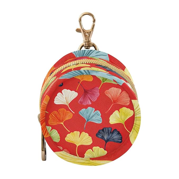 Pacifier Holder with Clip Pacifier Case for Diaper Bag Round Baby Pacifier Pouch Box Bag Portable Red Vibrant Ginkgo Leaves
