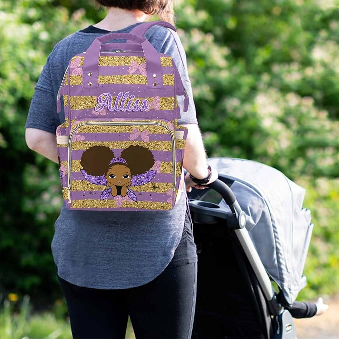 M YESCUSTOM Customized Purple Baby Bag with Name Custom Diaper Baby Bag for Mom Wife Personalized Butterfly Print Nursing Bag for New Born Gift