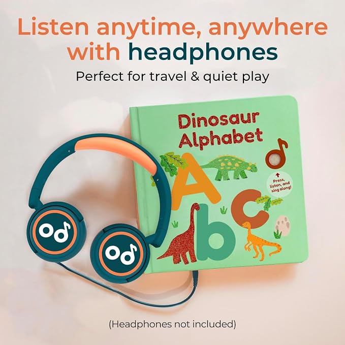 Cali's Books Dinosaur Alphabet Book Toddlers 1-3 - Dino ABC, Headphone Jack, Musical Books Kids, Interactive Talking Baby Toddler Sound Book, Educational Song Learning Toys Singing Music Toy Babies