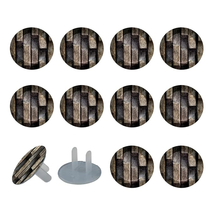 Old Wooden (4) Outlet Covers Baby Proofing Safe & Secure Electric Plug Protectors | Socket Covers for Home & Office