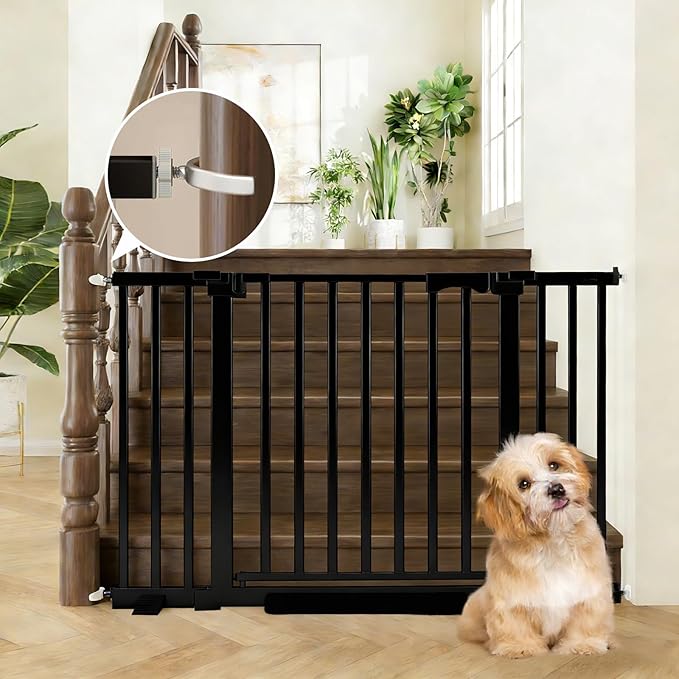 Safety Door bar for Infants and Young Baby and Pet Safety Gate Adjustable Steel Barrier for Stairs Doorways and Hallways Easy Install Black