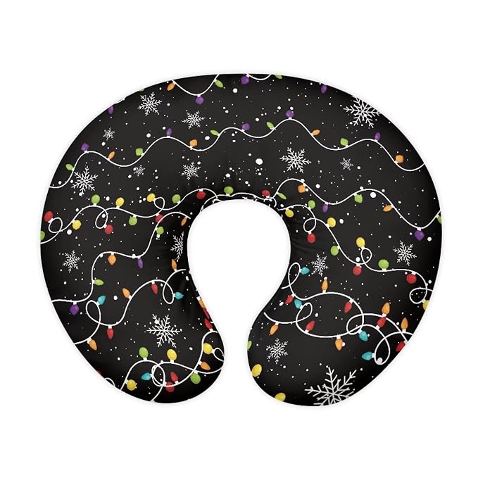 Christmas Lights Snowflake Print Breast Feeding Pillow Covers Stain Resistant Cozy Cover with Hidden Zipper for Baby Boy and Girls Nursing Pillow Support Case, Easy to Put On & Remove