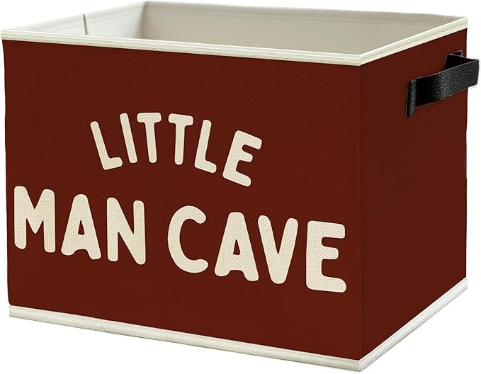 Little Man Cave Boys Storage Bins Box with Handles, Olive Red Boho Collapsible Basket Organizer for Kids Boys Playroom Nursery Room Bedroom Bathroom Toys Books Clothes