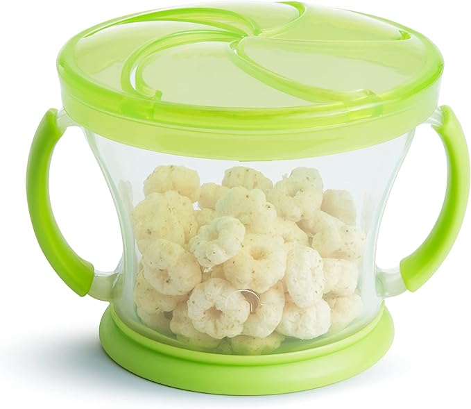 Munchkin® Gentle™ Transition Sippy Trainer Cup, 4 Ounce, Green & Snack Catcher® Toddler Snack Cups, 2 Pack, Blue/Green