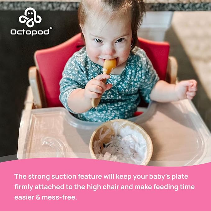 Abiie Octopod Bamboo Baby Bowl Set for 4 Months and Up – Mess-Free High Chair Suction Bowl with Spoon for Toddlers and Kids - Ergonomic Baby Feeding Essentials - 5.7" x 3" x 5.7" - Blue