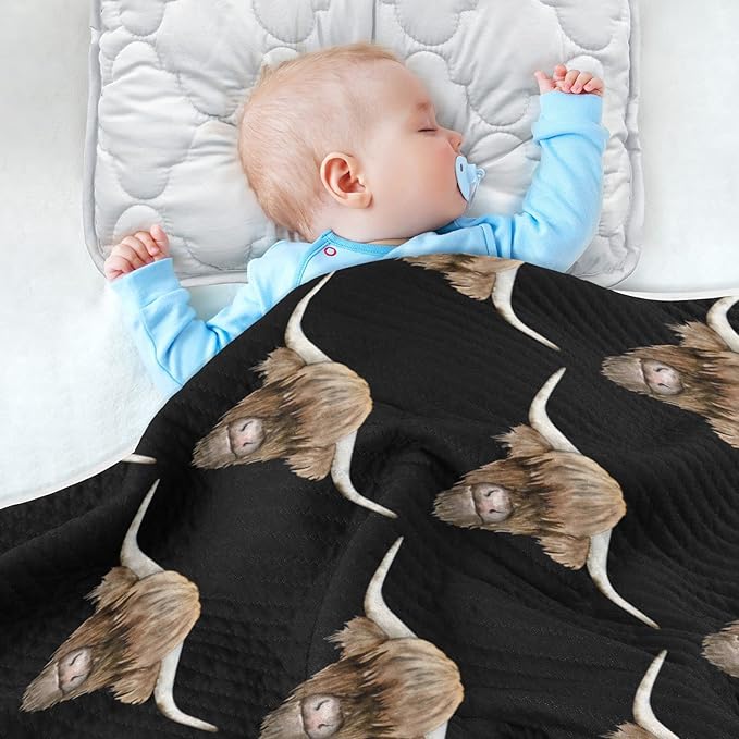 Ollabaky Scottish Highland Cow Head Baby Blanket for Boys Girls, Cotton Throw Blanket Swaddle Blanket for Crib Stroller, 30"x40", Unisex