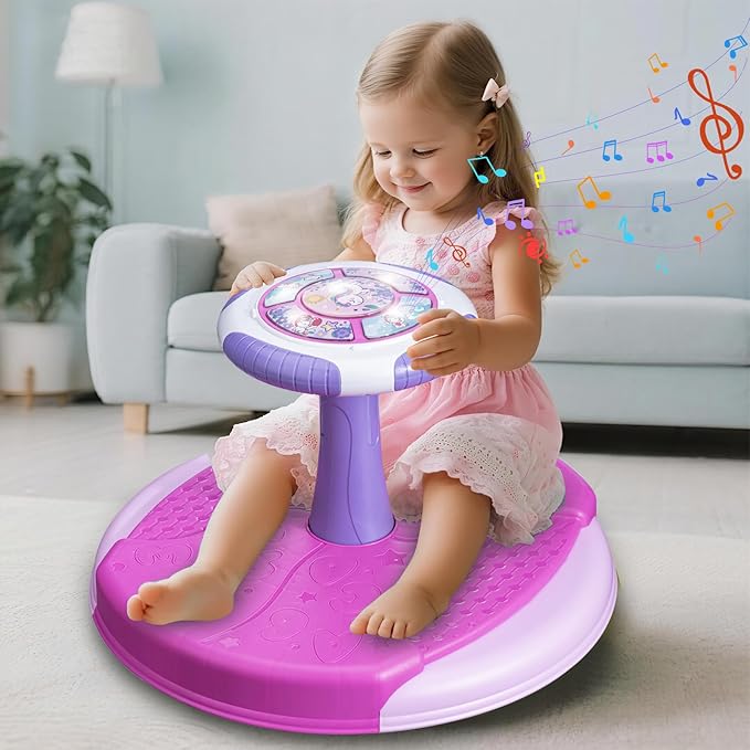VROGTIK Sit and Spin Toys for Toddlers 1-3 Girls, 360° Toddler Spinning Seat with LED Lights and Music Christmas Birthday Gift for 1 2 3 Years Old Girl Sensory Toys Toddler Activities