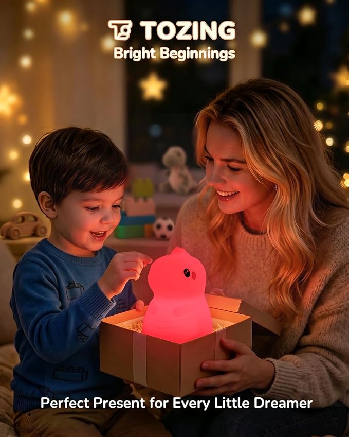 Night Light for Kids, LED Dinosaurs Squishy Animal Lamp for Baby, Soft Silicone Dimmable Bedside Touch Light with Timer, Battery Rechargeable Nightlight Boys Gifts Cute Room Decor