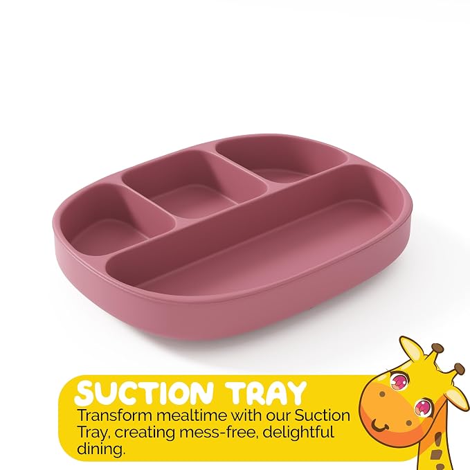Baby Led Weaning Supplies by Muqee Peeko with Baby Suction Plate, Suction Bowl and Baby Spoons Self Feeding 6+ months in Warm Vanilla Beige Color (3 Piece Set)