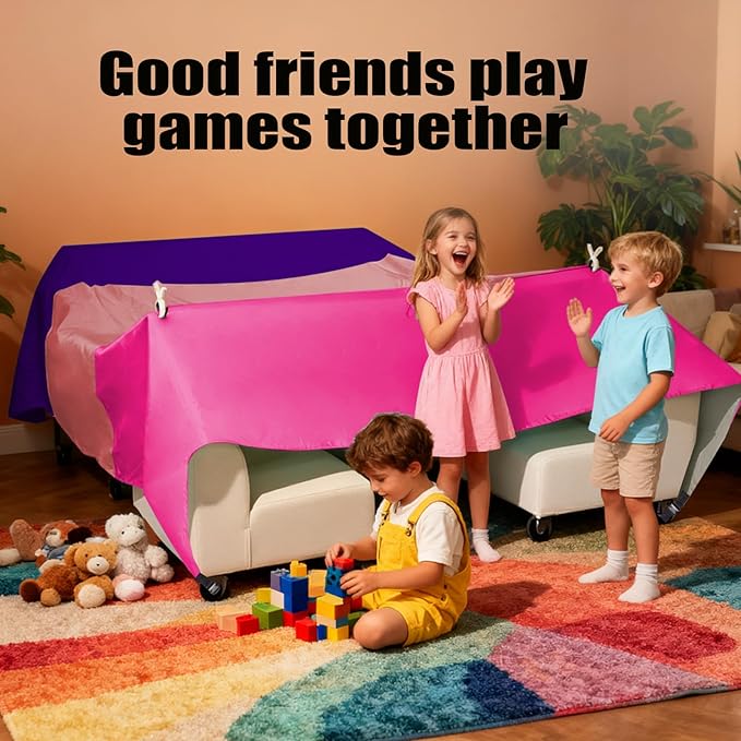 Magic Kids Fort Building Kit, 3 * 3m Large Blanket Fort Making Kit Clips Portable Playhouse Play Tent Fort - Indoor/Outdoor Girls/Boys Toys Ages 4-8-12
