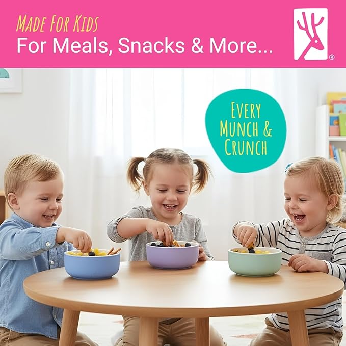 Elk and Friends Kids Porcelain Bowls with Silicone Sleeves | Suitable for Babies/Toddlers | Microwave & Dishwasher Safe | Non Slip Dinnerware | Snack Dishes | 2 Pack