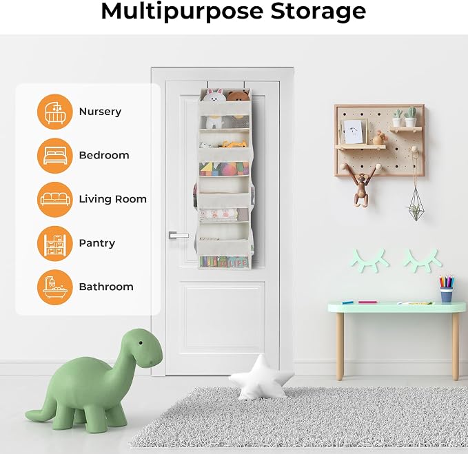 GRANNY SAYS Over the Door Organizer, 4-Shelf Behind the Door Storage with 6 Pockets and Clear Window, Waterproof Anti Tilt 35lb Large Capacity Hanging Organizer for Baby Diapers, Toys, Beige