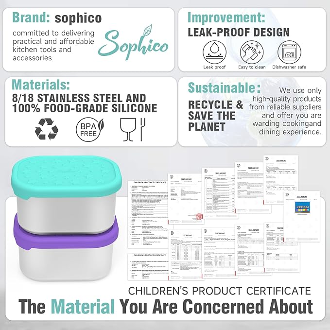 SOPHICO Stainless Steel Snack Containers for Kids, 8 oz Small Food Storage Container 1 Cup with Silicone Lid - Perfect 304 Metal Toddler Lunch Box for Daycare and School, Leak Proof (MIX, 4 PACK)