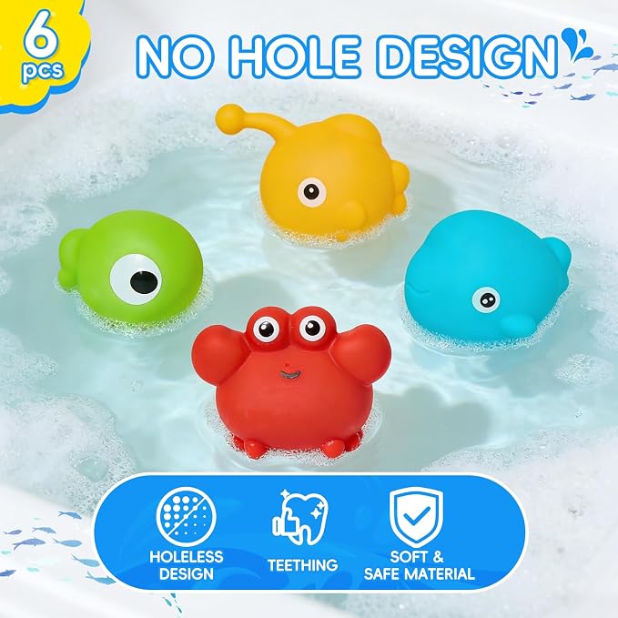 Baby Bath Toys for Kids Ages 1-3, 17PCS Mold-Free No Hole Bath Toys, Pool Water Table Toys, Toddler Bath Toy Set with Whale Sprayer, Boats & Stacking Cups, Easy Clean Bathtub Toys with Storage Bag