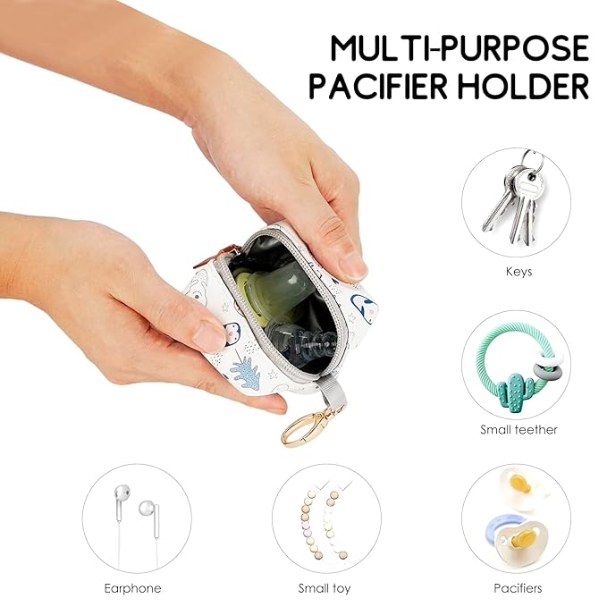 SONARIN Portable Pacifier Holder Case with Clasp for Diaper Bags,PU Baby Dummy Case Soother Pod Pacifier Case Pacifier Bag Storage Box for Holding 2 Pacifiers or Nipple Shields(Penguin)