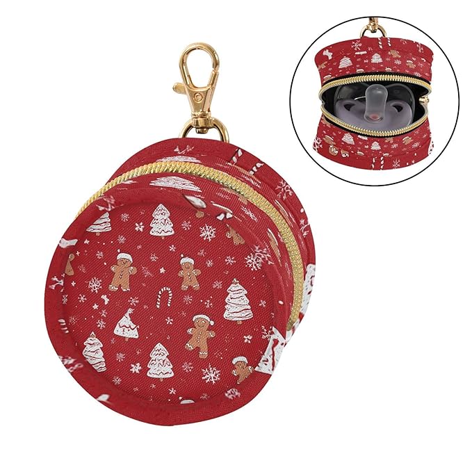 Pacifier Holder with Clip Pacifier Case for Diaper Bag Round Baby Pacifier Pouch Box Bag Portable Gingerbread Christmas Tree01