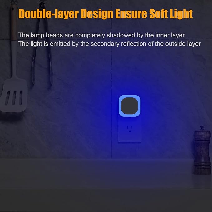 YUNLEX 6 Pack Plug in Blue Night Light, Dusk to Dawn Sensor, LED Nightlight for Mood Lighting, Glare-Free Reflected Light, Dimmable, Auto On/Off Light for Bathroom, Hallway, Gaming Room, Home Decor