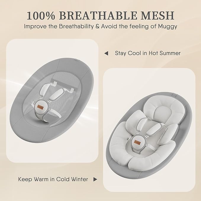 Baby Swings for Infants, TinyGlow Baby Swing, Electric Baby Swing with Remote Control, Portable Infant Swing for Indoor & Outdoor Use (Grey)